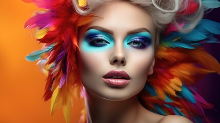 Obraz na płótnie Canvas Beautiful, Fashion portrait of model with creative vibrant color make-up.