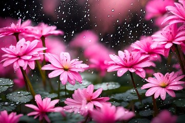 pink flowers and water drops