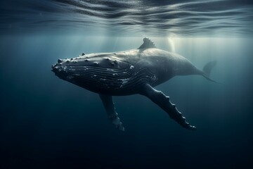 An individual humpback whale swimming alone in isolation. Generative AI