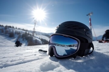 Accessories for skiing or winter sports. Snow tourism concept. Generative AI.