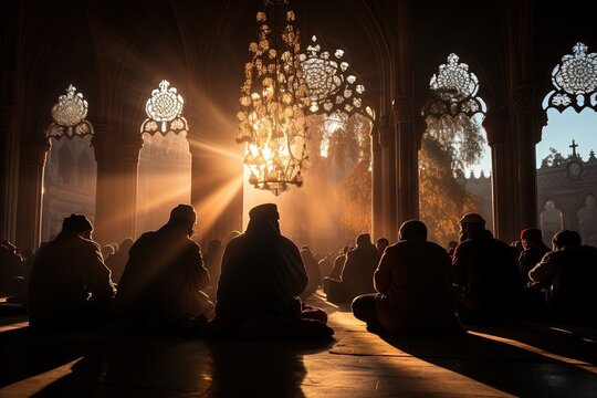 Imams deep in prayer, creating a tranquil atmosphere within the sacred walls of the mosque