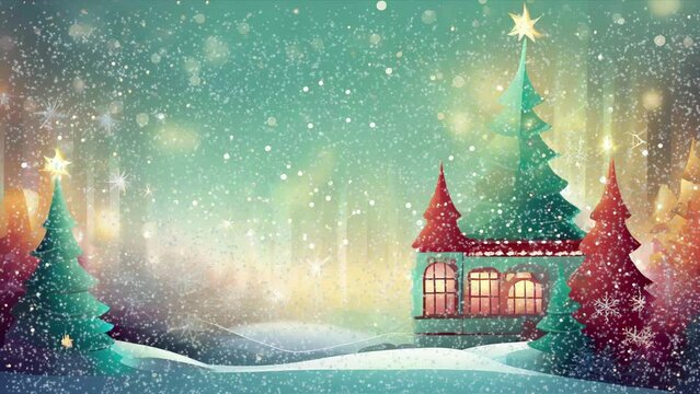 Peaceful Christmas Background illustration with snow falling. 