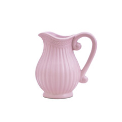 One pink clay jug on a transparent background. PNG. Side view.