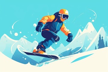 Naklejka premium Extreme sport on a snowboard. Snow tourism concept. Generative AI.