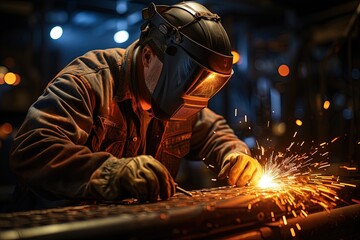 A skilled welding specialist demonstrates expertise in the metalwork industry, creating a seamless fusion of steel components