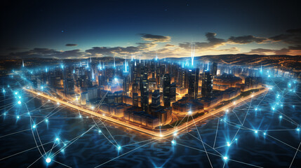 Picture a city of the future, where the Internet of Things and lightning-fast 5G connectivity converge to create a modern smart city. - obrazy, fototapety, plakaty