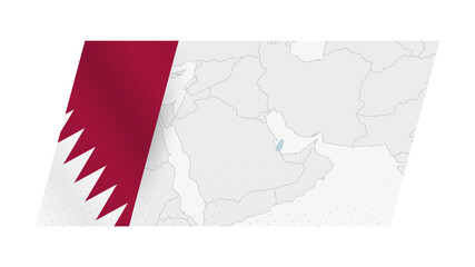 Qatar map in modern style with flag of Qatar on left side.