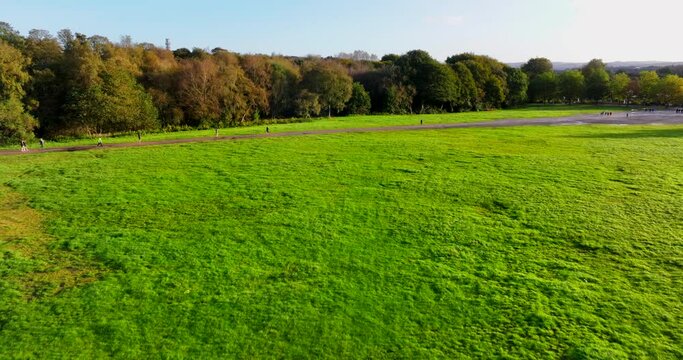 Manchester skyline filmed from Heaton Park in Prestwich early morning