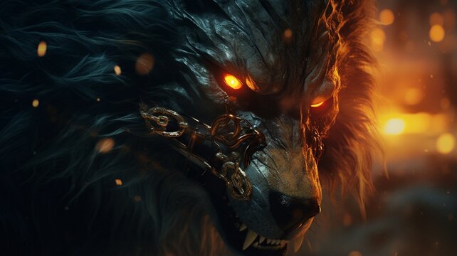 Gleipnir examines fenrir's piercing eyes beautiful image Ai generated art