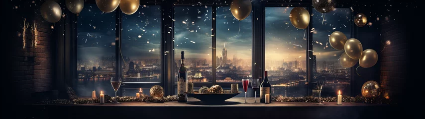 Fotobehang new years eve party with champagne and baloons, sylvester © Reiskuchen