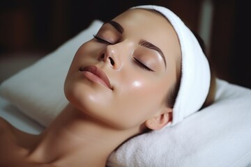 Fototapeta na wymiar Woman Enjoys Facial Treatment Session