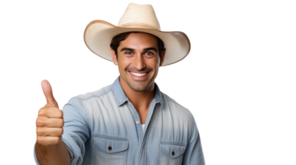 The male farmer thumbs up and smiles happily