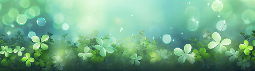 Obrazy na Plexi  happy new year banner with four-leaf clover as a lucky charm on blurred background