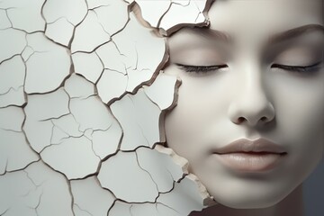 Beauty With Cracks, Featuring Closeup Of Girls Face Adorned With Skincare Creams - obrazy, fototapety, plakaty