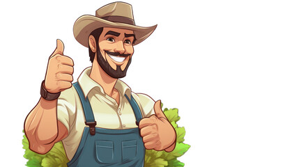 Obraz premium A cartoon of The male farmer thumbs up and smiles happily