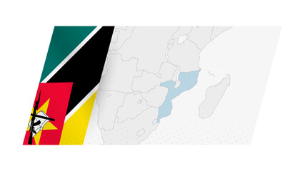 Mozambique map in modern style with flag of Mozambique on left side.