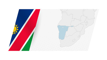 Namibia map in modern style with flag of Namibia on left side.