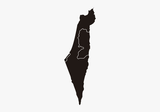 Mapa de Palestina: Gaza y Cisjordania e Israel en negro con trazo blanco