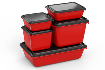 Set of food container for storing dishes, product tray box on white background