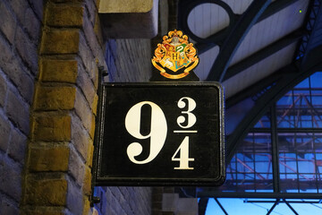 Fototapeta premium Platform 9 and Three-Quarters at the Making of Harry Potter Studio Tour in London - UK
