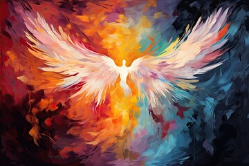 Symbolic image of angels in abstract style  - obrazy, fototapety, plakaty