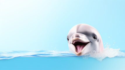 Fototapeta premium Funny minimalist background with a dolphin. AI generated