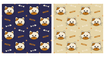 Cute cat face. Meow slogan. Animal print. Can be used for wallpaper, pattern fills, web page background, surface textures