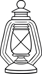 Kerosene lamp for garden, camping, hiking. Decorative retro lantern in doodle style. Vector