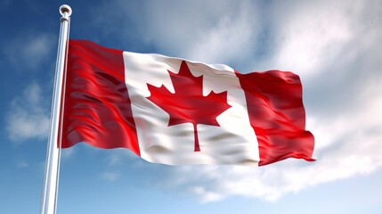 A Canadian flag fluttering in the breeze - obrazy, fototapety, plakaty