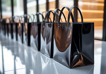 Elegant black shopping bags. AI generated