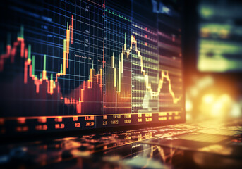 Stock market graphs on large monitor. Technology time. AI generated