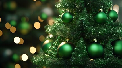 Obraz na płótnie Canvas A festive Christmas tree adorned with green ornaments
