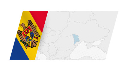 Moldova map in modern style with flag of Moldova on left side.
