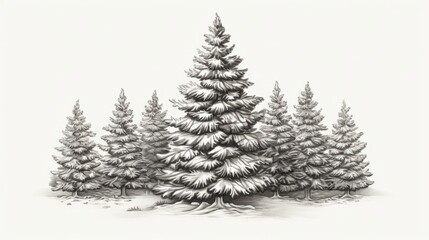 A detailed pencil drawing of a majestic pine tree