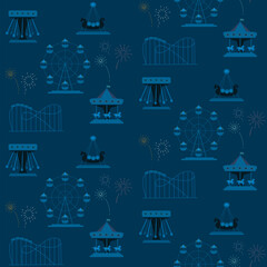 Amusement park seamless pattern with fireworks
