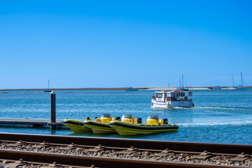 Fototapeta premium Boats in lagoons in Faro, Portugal