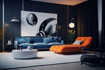 A stylish room with updated design, showcasing a sleek and trendy atmosphere. Generative AI