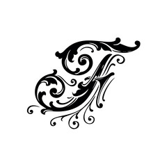 Vector initial letter F with baroque monograms