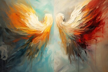 Symbolic image of angels in abstract style 
