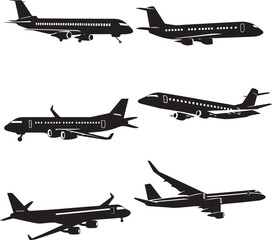 set of silhouettes of airplanes, plane silhouettes set black, transportation, air plane silhouettes set ,planes icons 