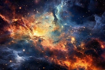 a simulated universe with luminous galaxies, celestial bodies, and colorful nebulae. Generative AI