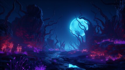 Neon abyss RTX cave is highly detailed and realistic Ai generated art