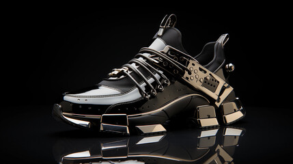 Ultra modern sneaker design, sports shoes on a dark background.