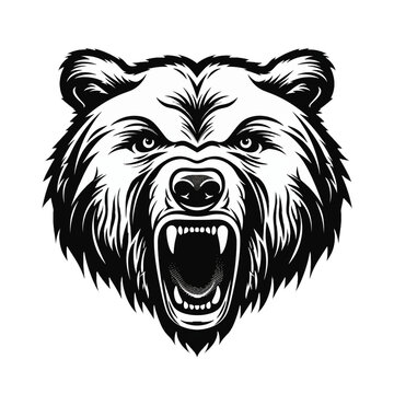 roaring bear head isolated on white, mascot vector, cartoon, illustration