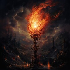 Oil painting of a fantasy torch at night beautiful image Ai generated art - obrazy, fototapety, plakaty