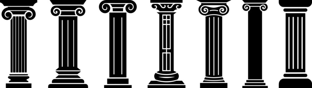 ancient pillar black silhouette vector set isolated