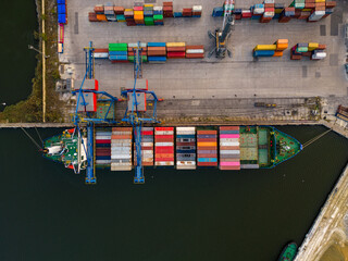 Fototapeta na wymiar aerial view of a container ship in terminal at the port, where m