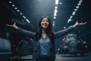 Asian Female Aerospace Engineer Employee Lifestyle Setting Generative AI - obrazy, fototapety, plakaty