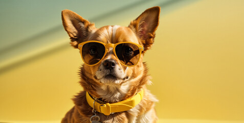 Awsome cool dog with sunglasses, pastel colors background