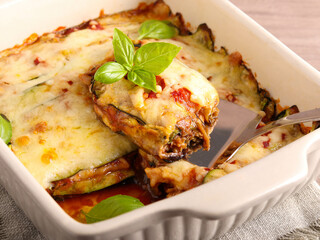Zucchini and eggplant layered gratin